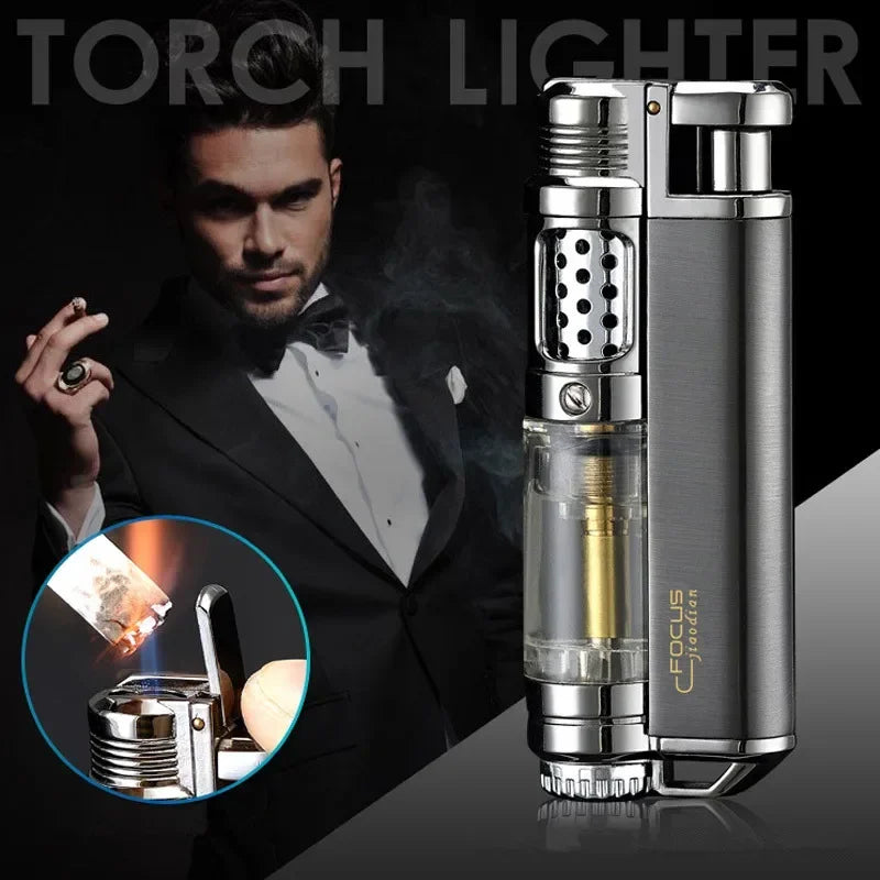 Visible Gas Window Flashlight Cigar Lighter Jet Butane Metal Turbo Windproof Lighter Portable Airbrush 1300C Men's Gadget