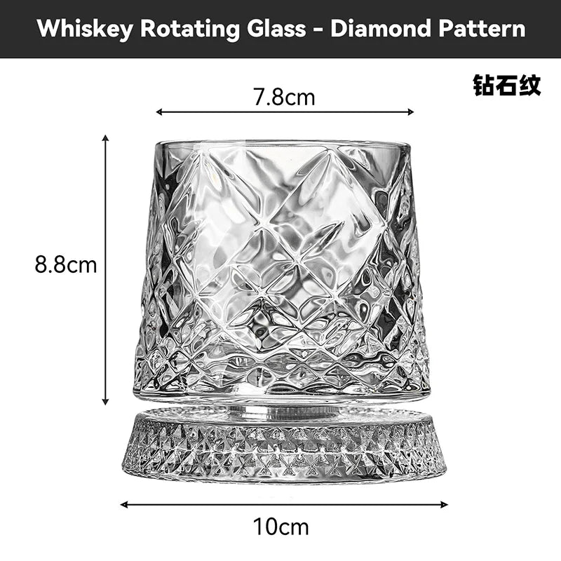 2026 New Whiskey Glasses Rotating Whisky Glass with Glass Base 360 Rotate Degrees Crystal Rum Glass for Cocktail Party Drinking