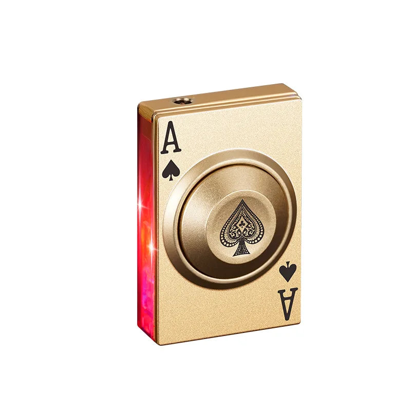 New LDE Poker Fingertip Gyro Inflatable Lighter Metal Windproof Jet Green Flame Butane Outdoor Lighter Men's Cool Gift