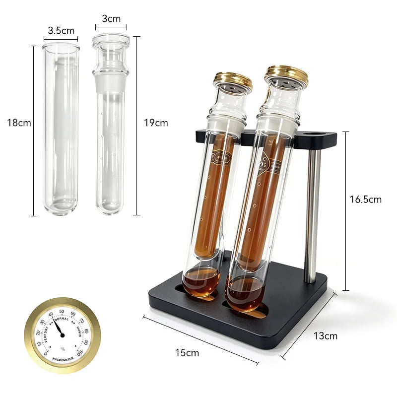Borosilicate Glass Cigar Tube Aromatherapy Humidors Tubes Kit Humidity Control Straight Pipe 3D Printed Base & Humidity Monitor