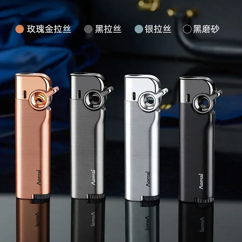 New Rocker Arm Straight Blue Flame Lighter, Compact and Portable, Metal Body, Windproof Inflatable Cigarette Lighter
