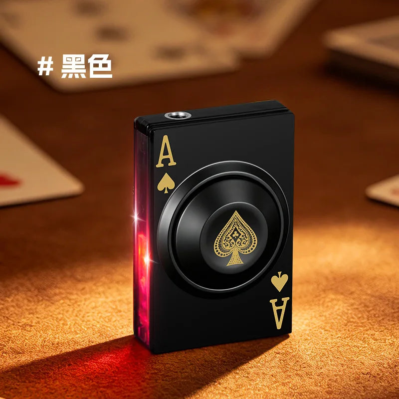 New LDE Poker Fingertip Gyro Inflatable Lighter Metal Windproof Jet Green Flame Butane Outdoor Lighter Men's Cool Gift