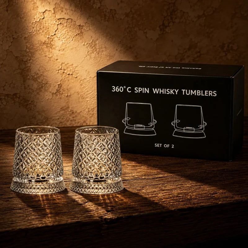 280ml Whiskey Glass The Crystal Rotates 360° White Wine and Cocktail Drinks Bar Party Cool Bar Accessories Unique Gift