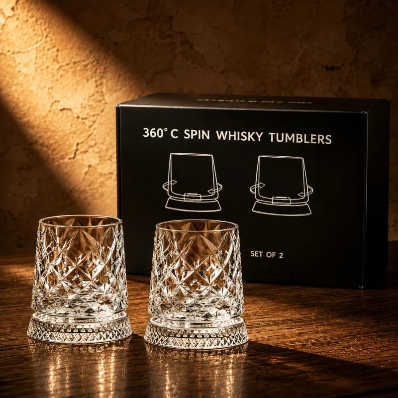 280ml Whiskey Glass The Crystal Rotates 360° White Wine and Cocktail Drinks Bar Party Cool Bar Accessories Unique Gift
