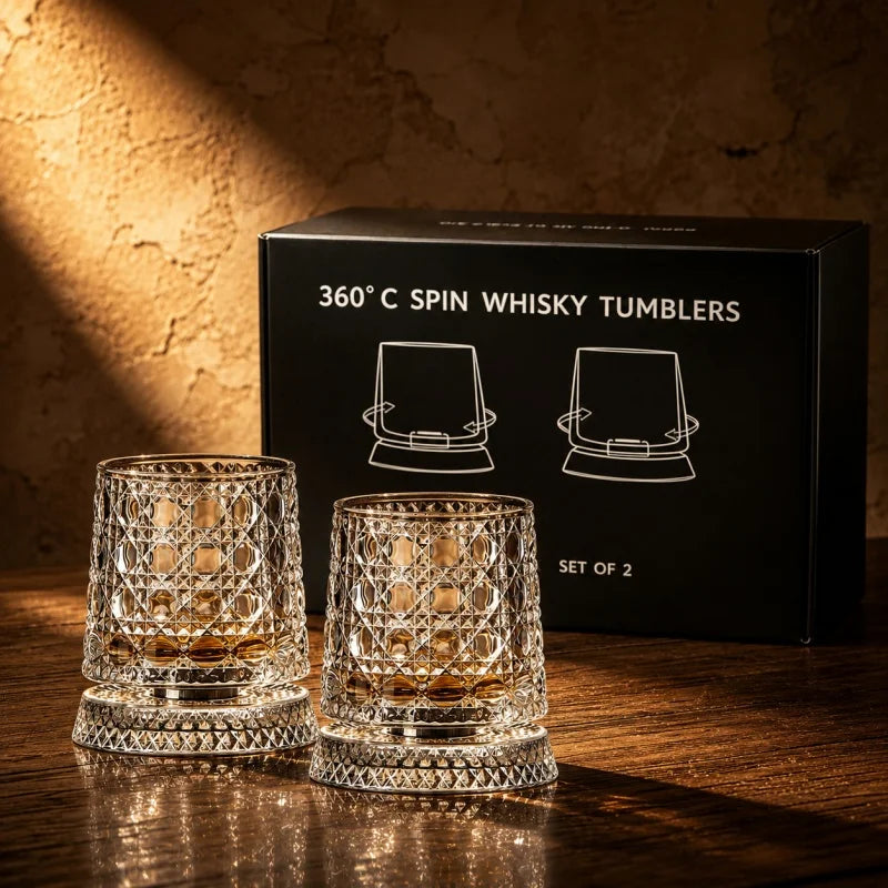 280ml Whiskey Glass The Crystal Rotates 360° White Wine and Cocktail Drinks Bar Party Cool Bar Accessories Unique Gift