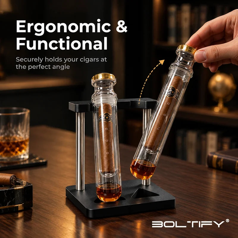 Borosilicate Glass Cigar Tube Aromatherapy Humidors Tubes Kit Humidity Control Straight Pipe 3D Printed Base & Humidity Monitor