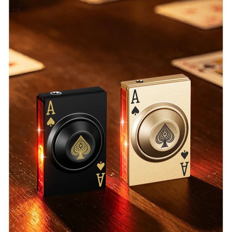 New LDE Poker Fingertip Gyro Inflatable Lighter Metal Windproof Jet Green Flame Butane Outdoor Lighter Men's Cool Gift