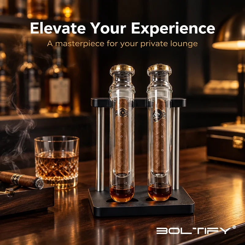Borosilicate Glass Cigar Tube Aromatherapy Humidors Tubes Kit Humidity Control Straight Pipe 3D Printed Base & Humidity Monitor
