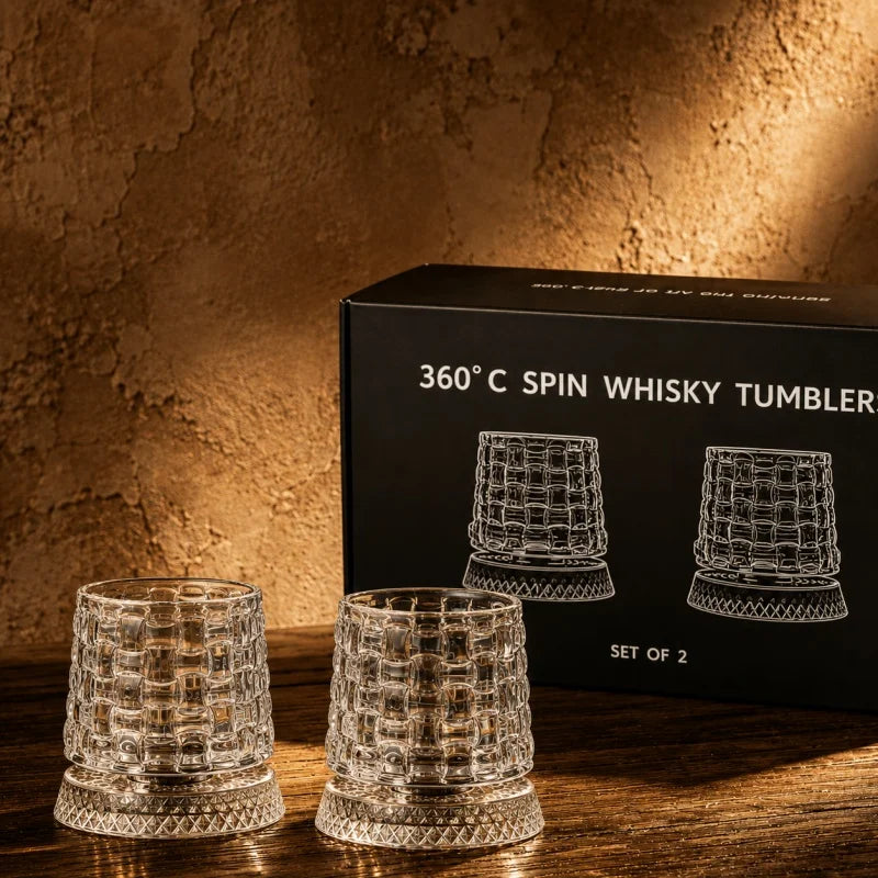 280ml Whiskey Glass The Crystal Rotates 360° White Wine and Cocktail Drinks Bar Party Cool Bar Accessories Unique Gift